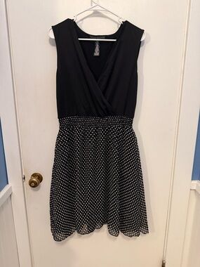 Signature Collection Blk Sleeveless Aline Dress Polka Dot Skirt NWOT SZ M